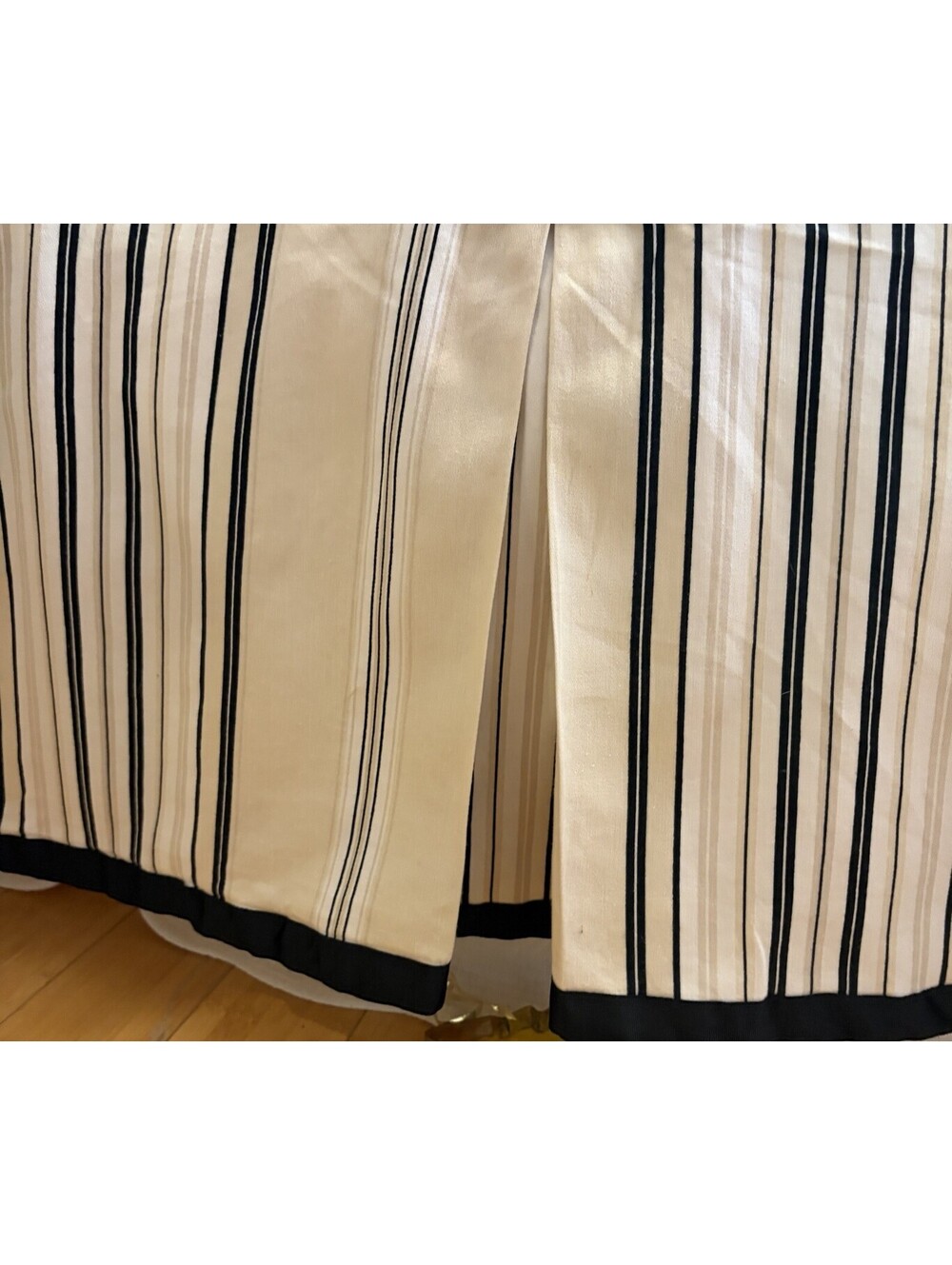 Waverly Bedskirt King Size Black Tan Beige Box Pleat Stripe Bedskirt 14” Drop